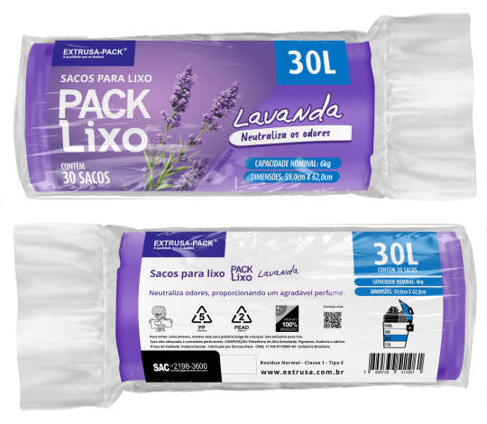 PACK LIXO LAVANDA 030 LITROS 59X62 FD 10X30 UN