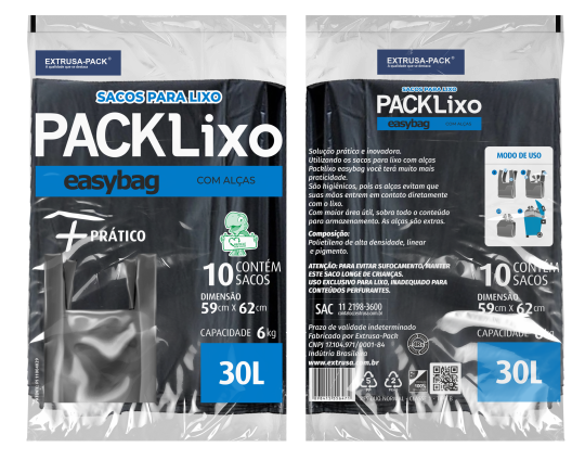 SACO PLASTICO EASY BAG EMBALADO 30 Litros FarDo com 20 rolos (10 UN por rolo)