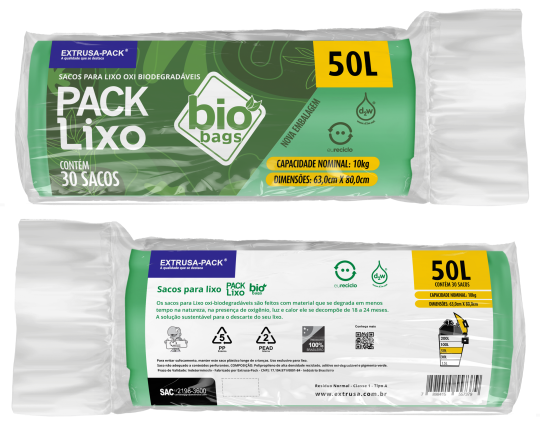 SACO DE LIXO BIOBAGS 50 LITROS VERDE (63X80 CM) - FARDO COM 10 ROLOS (30 UND POR ROLO)