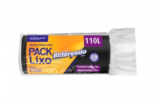 SACO DE LIXO REFORÇADO 110 LITROS PRETO (90X105 CM) - FARDO COM 6 ROLOS (25 UND POR ROLO)
