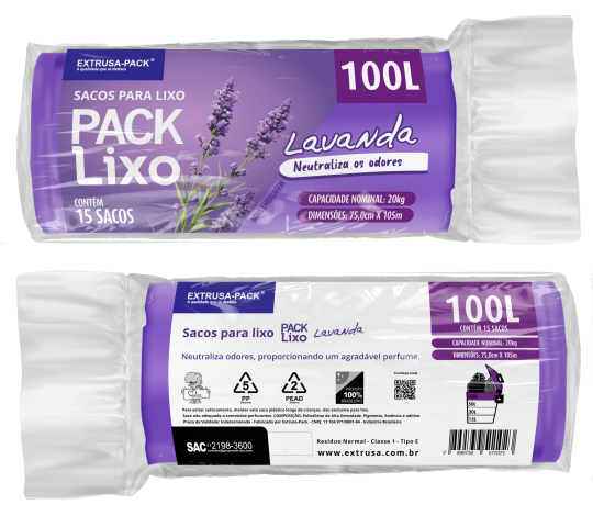 PACK LIXO LAVANDA 100 LITROS 75X105 FD 10X15 UN