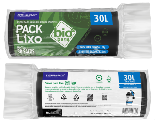 SACO DE LIXO BIOBAGS 30 LITROS PRETO (59X62 CM) - FARDO COM 10 ROLOS (30 UND POR ROLO)