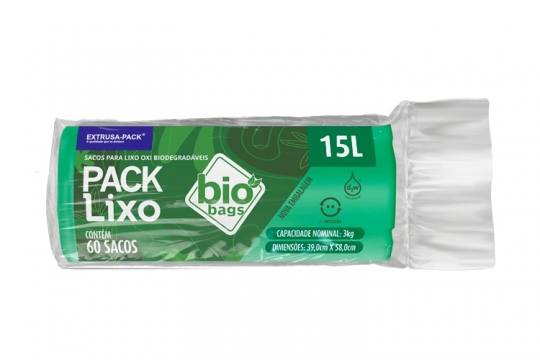 SACO DE LIXO BIOBAGS 15 LITROS VERDE (39X58 CM) - FARDO COM 10 ROLOS (60 UND POR ROLO)