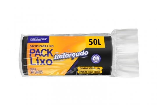 SACO DE LIXO REFORÇADO 50 LITROS PRETO (63X80 CM) - FARDO COM 10 ROLOS (30 UND POR ROLO)