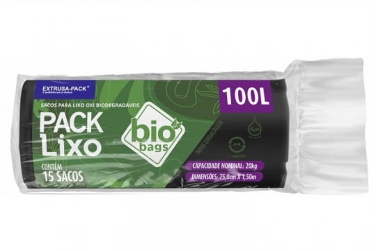 SACO DE LIXO BIOBAGS 100 LITROS PRETO (75X105 CM) - FARDO COM 10 ROLOS (15 UND POR ROLO)